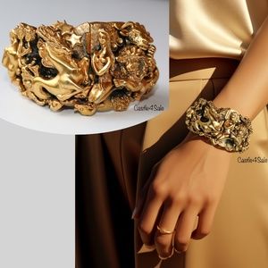 Tortolani Vintage Zodiac Clamper Cuff Bracelet - Iconic Gold-Plated Astrological